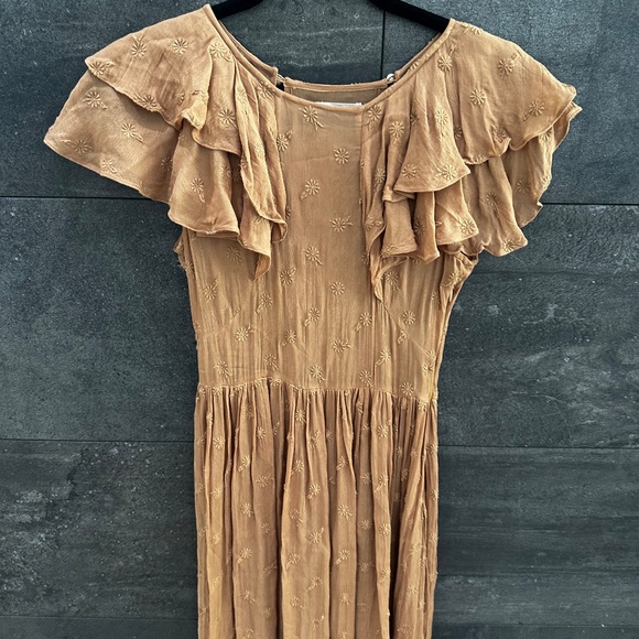 Doen Flora Embroidered Ruffle Maxi Dress Adobe Size XS - Picture 4 of 15